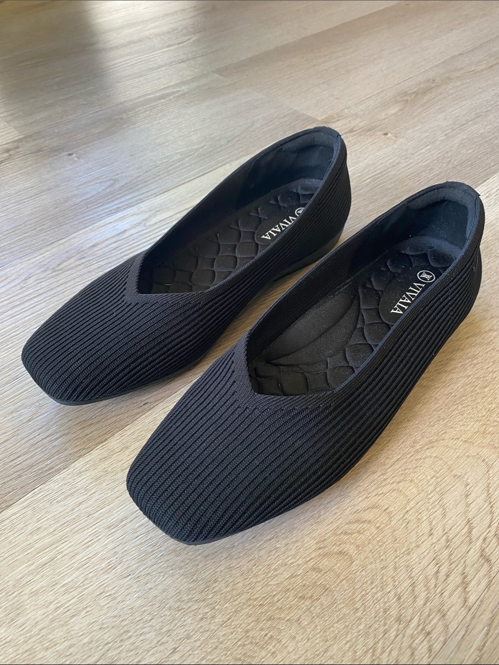 VIVAIA Black Knit Square Toe Ballet Flats Women’s Size 39 Comfort Shoes